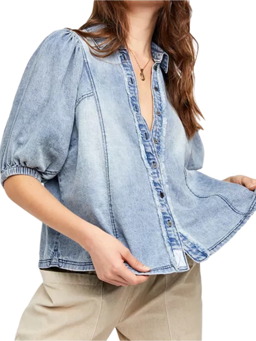 Free People Suhrie Denim Top